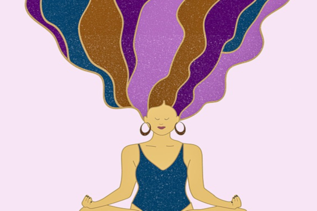 A woman in meditation with her multicolored hair (red, blue, and purple) lifted up towards the heavens.&nbsp;Image by Bianca Van Dijk&nbsp;from Pixabay.&nbsp;