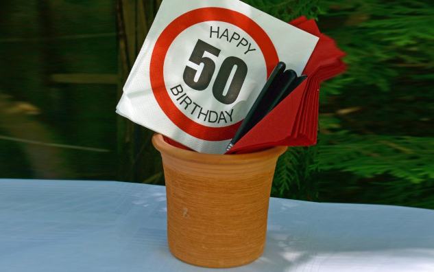 How to Have a Positive Attitude When You Reach a New Age Milestone A sign in a garbage can that says Happy 50 Birthday. Image by Anemone123 from Pixabay.