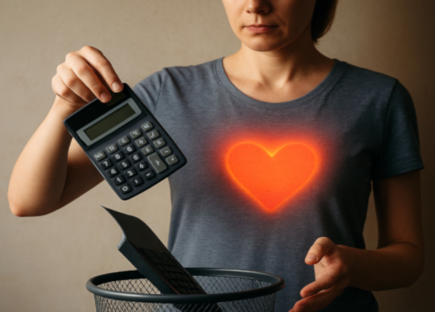 someone with a big heart throwing away their mental adding machine