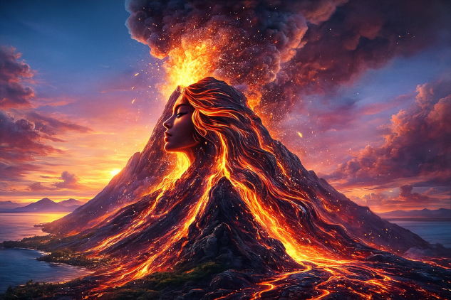 Image of a volcano erupting. 