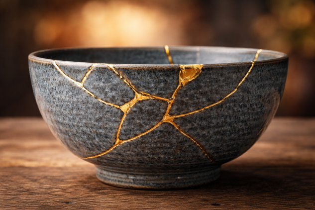 Kintsugi: the Japanese art of repairing broken pottery with gold.