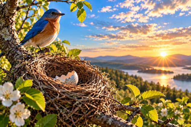 empty bird nest with hatched eggs